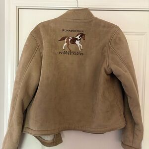 The Trail of Painted Ponies Women’s Tan with Horse Embroidery Suede Jacket